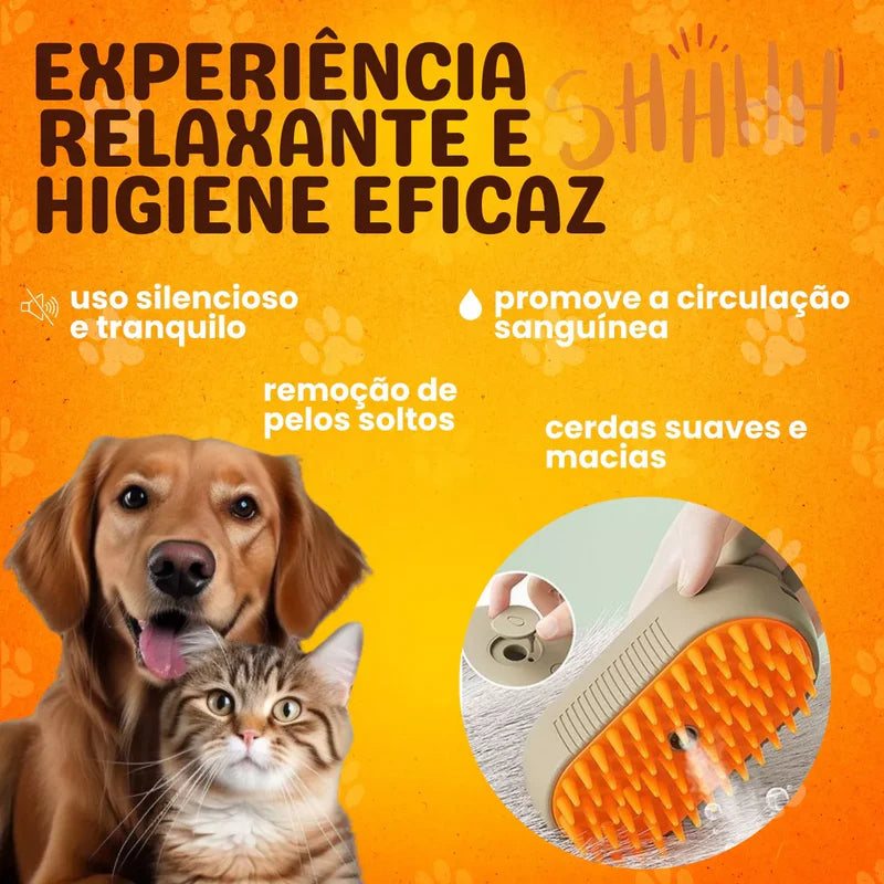 Escova Elétrica PETLOVE 3 em 1 para Cães e Gatos – Remove Pelos, Massa
